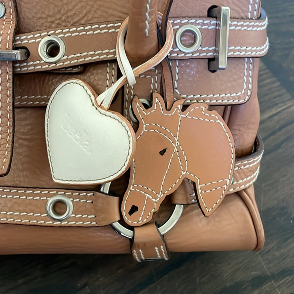 COPY - Luella Tan Leather Handbag with White Stitching. Top Handles. Detachable… - Picture 8 of 10